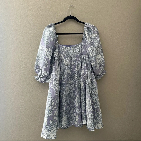 STORIA Claire Floral Damask Babydoll Puff Sleeve Mini Dress XS NWT - Picture 5 of 8